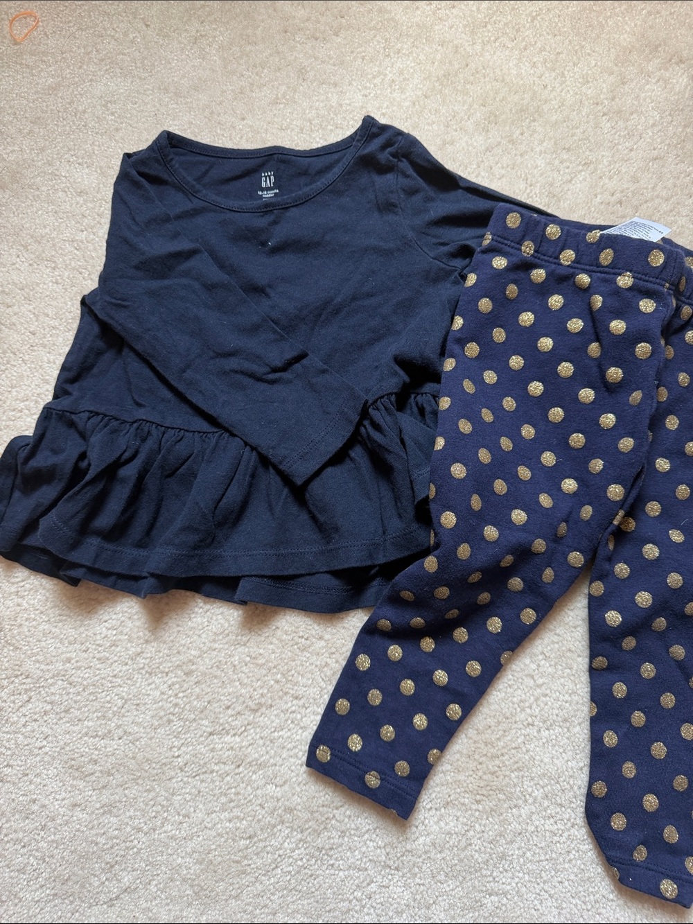 GAP Kids Navy Top with Gold Polka Dot Leggings
